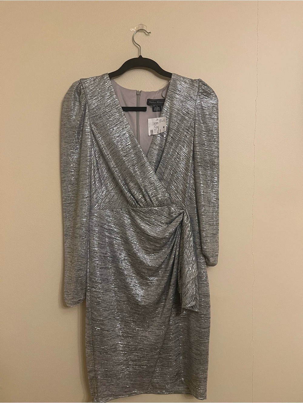 NWT Silver Metallic Wrap Dress - Sz 8 Women's Glam Evening Dress